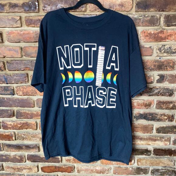 Spencer's Tops - NWOT Spencer's Black Graphic Not A Phase LGBTQ T-Shirt Unisex Adult Size XL